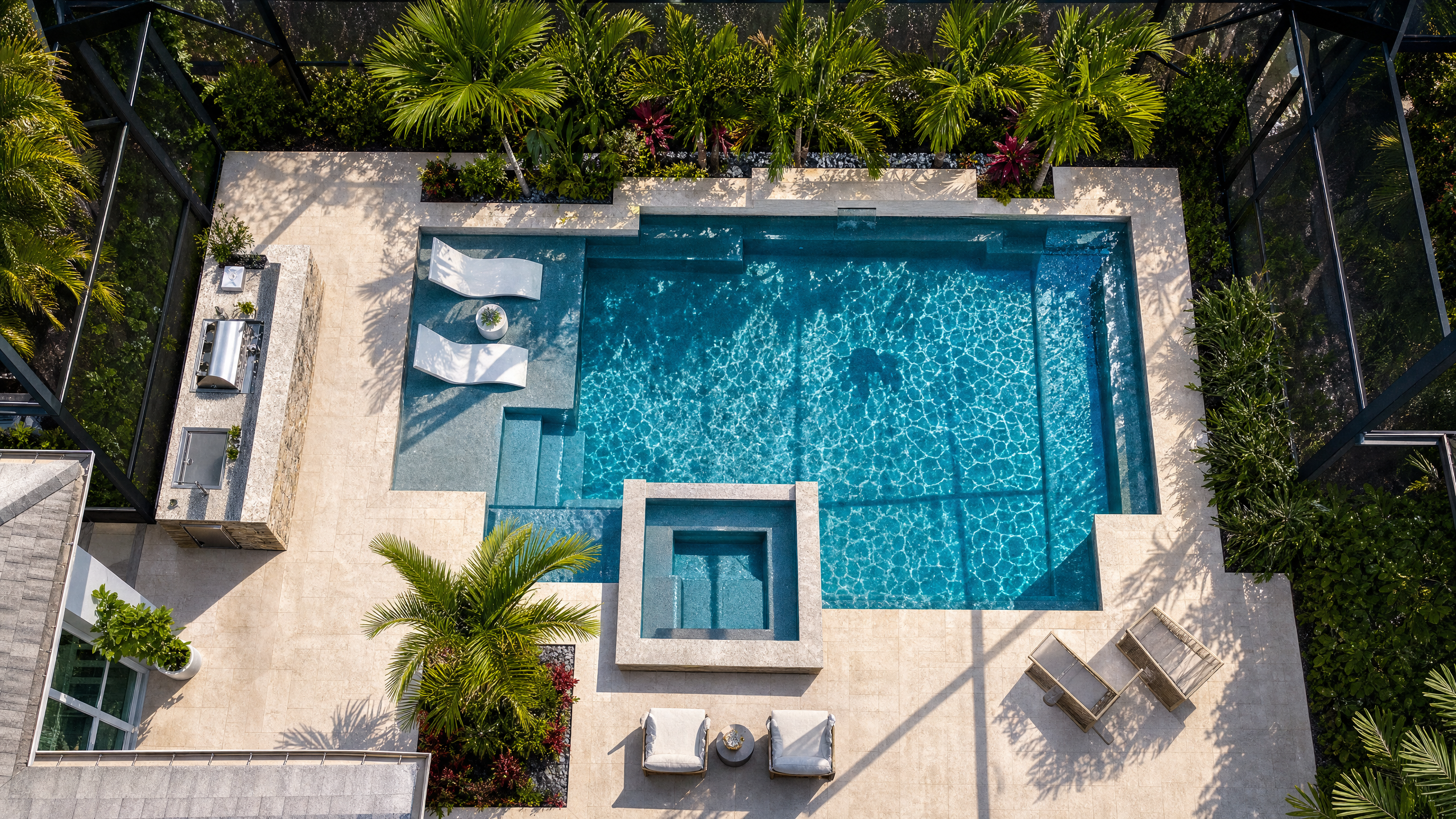 Aerial view of a luxury pool built by Danny's Pools of Southwest Florida